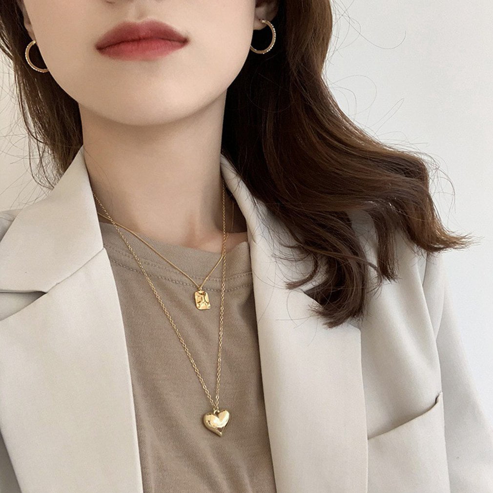 Gold Square Pendant Necklace Simple 