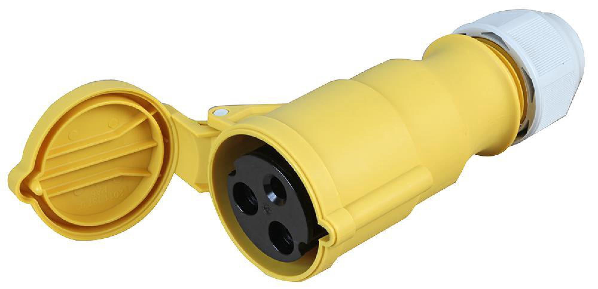 CEENORM - 32A, 110V, Cable Mount Multi-Grip CEE Socket, 2P+E, Yellow, IP44