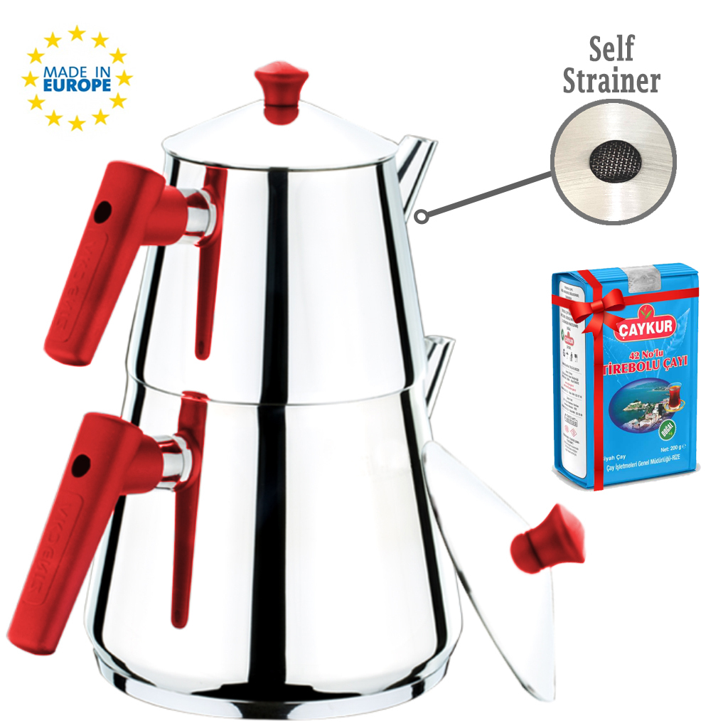 Turkish Double Tea Pot Set, StainlessSteel SelfStrained Samovar Style