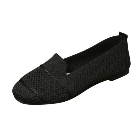OJSFQUFP Womens Running Shoes Ladies Fashion Solid Color Breathable Knitted Mesh Flat Casual Single Shoes Work Flats Office Shoes Women Dress Shoes Black 39