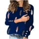 thumbnail image 1 of Suéter de punto de manga larga con cuello redondo y estampado de plumas de moda informal para mujer Pompotops gfhjh10187, 1 of 6