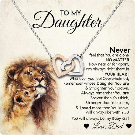 Graduation Gift For Daughter From Dad, Necklace Gifts For Daughter From Father, Interlocking Heart Necklace, Birthday Gift For Daughter From Dad With Heartfelt Message & Elegant Box