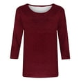 thumbnail image 5 of Viluyesy 3/4 Sleeves T-Shirt Women Round Neck Shirt Tops Fashionable Relaxed Elasticity Loose Blouse Wine Size S, 5 of 5