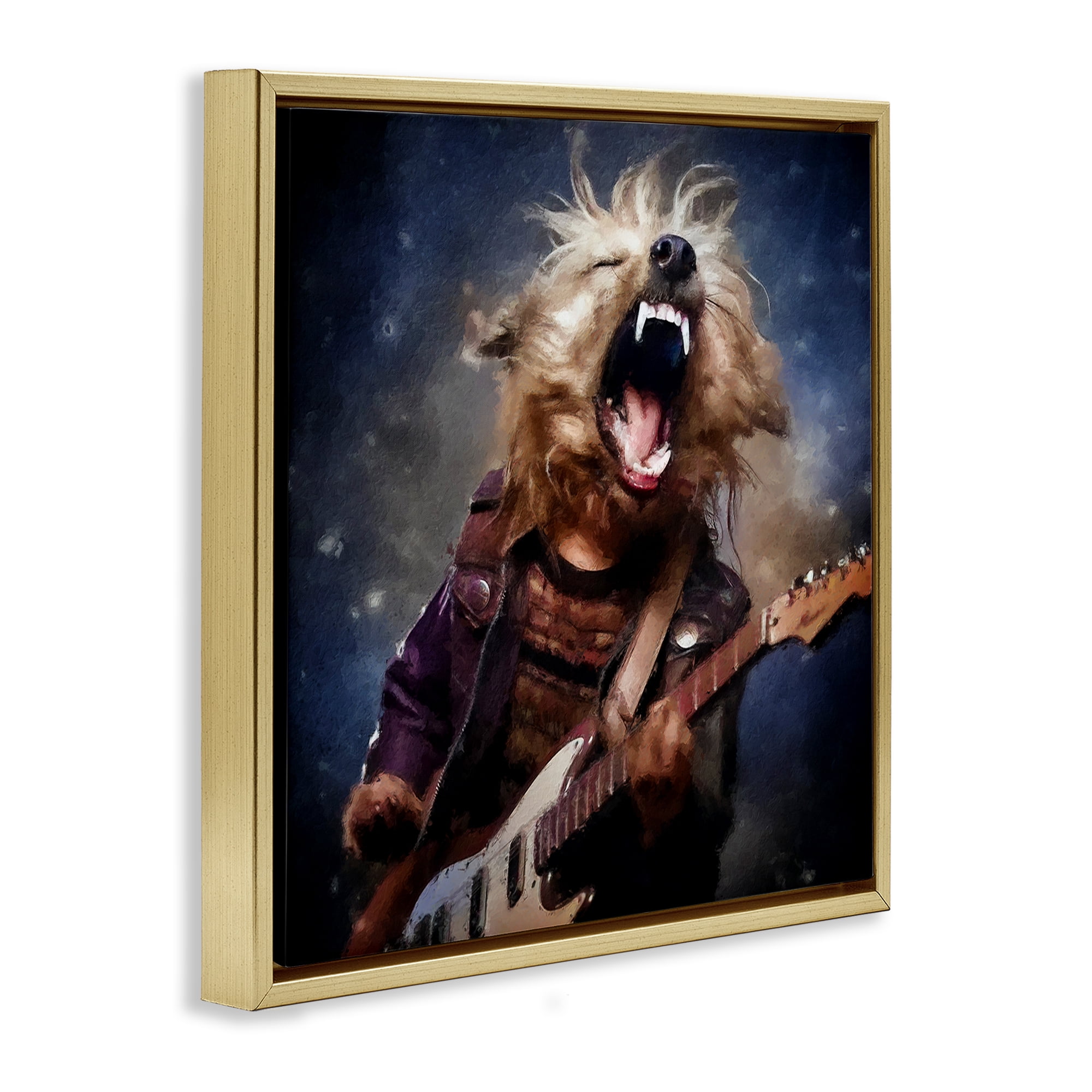 Stupell Industries Fun Musician Terrier Animals Painting Gold Floater Framed Canvas Art Print Wall Art, 18 x 18