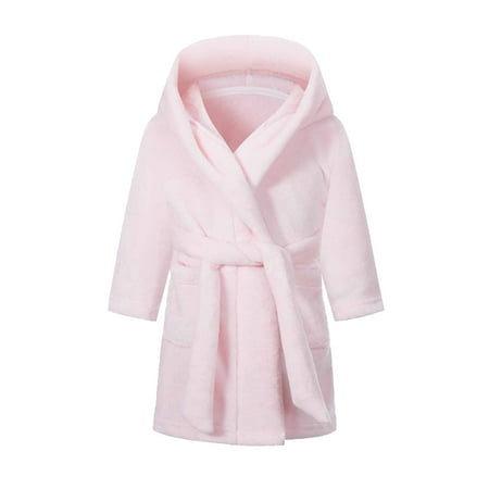 

Lndajk Girls Fleece Hooded Robes Warm Printed Bath Robe for Kids Women Soft Fuzzy Bathrobe Pink 4 Years