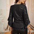 thumbnail image 4 of Clothing Plus Size Tops,Womens Sequin Tops 3/4 Sleeve Glitter Sparkly Party Blouse V Neck Dressy Tops For Evening Party, 4 of 4