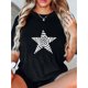 thumbnail image 1 of Camiseta De Verano MujerWomen's Casual Geometric Star Print T-Shirt - Polyester Knit Fabric, Medium Stretch, Round Neck, All-Season Comfort, Fashionable Short Sleeve TopFather's Day, Mother's Day, N, 1 of 6