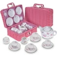 thumbnail image 1 of Jewelkeeper Juego de Té de Porcelana para Niñas con Cesta de Picnic Rosa, Diseño Floral, 13, 1 of 2