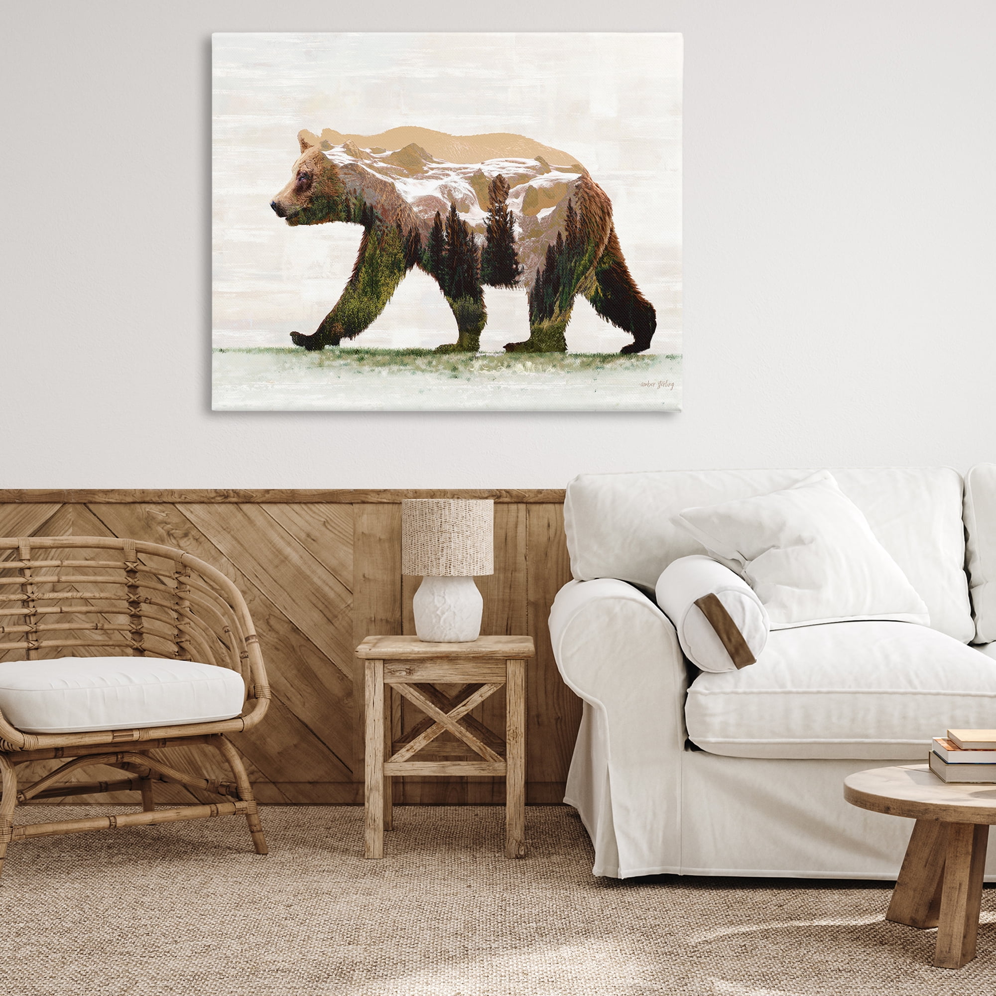 Stupell Industries Woodland Pattern Bear Animals & Insects Painting Gallery Wrapped Canvas Art Print Wall Art, 48 x 36
