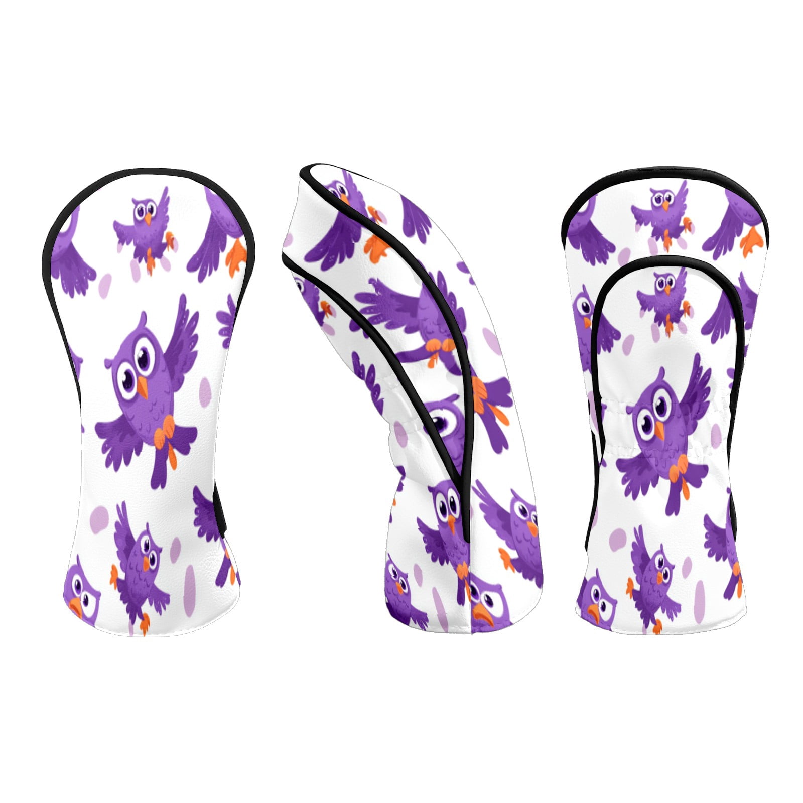Golf Club Head Covers Purple Owl Waterproof Leather Golf Head Covers for Men Women Driver Head Cover Fairway Headcover for Golf Lovers