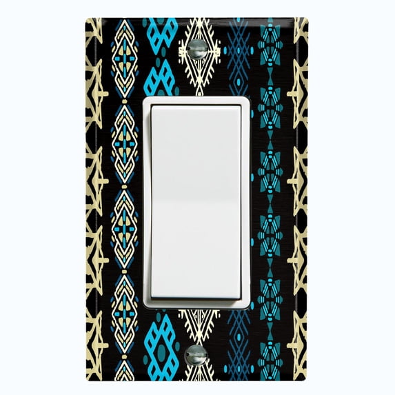 Metal Light Switch Plate Cover Ethnic Aztec Tribal Pattern Teal SFR064