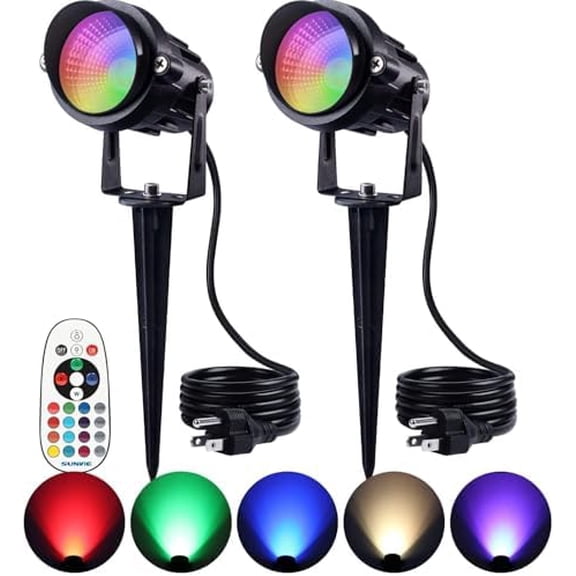 2-Pack RGBW Spotlight Outdoor 12W LED  Changing Landscape Lights with Remote Control 120V RGB Landscape Lighting Waterproof Spot Lights Outdoor for Yard Garden Patio Lawn Decorative