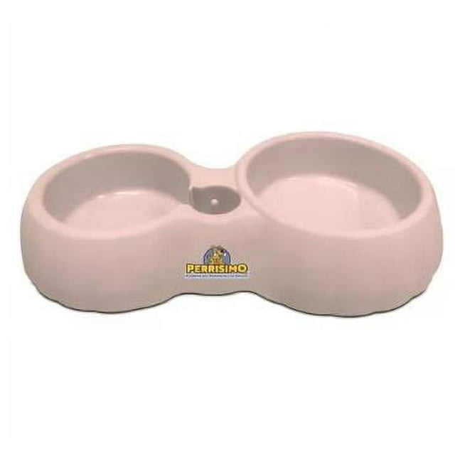 Plato Doble De Plástico PERRÍSIMO Para Mascota Color Rosa Claro