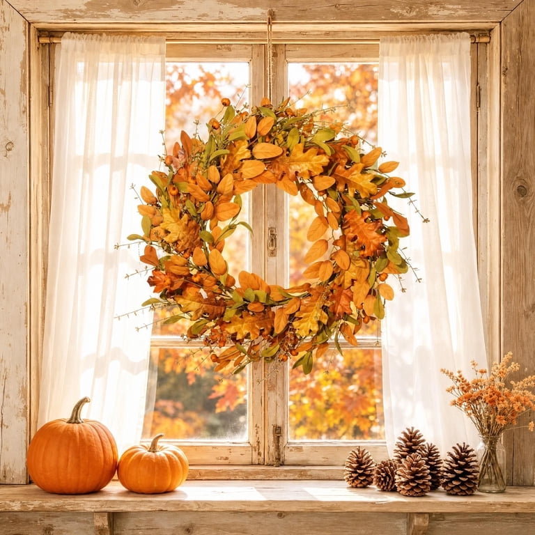 Scidweet 22 Inch Fall Wreath, Artificial Mixed Leaves photo 4