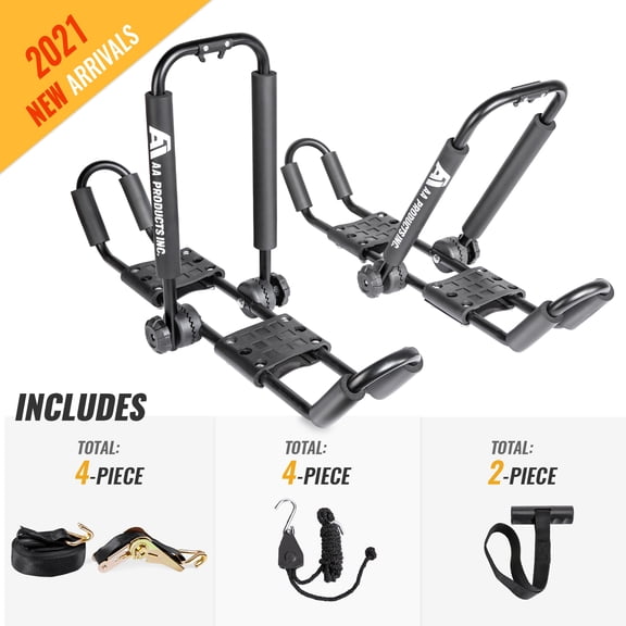 AA-Racks J-Style Bilateral Folding Kayak Carrier for Canoe, 180° Folding Motion Kayak Roof Rack for SUP,Surfboard and Ski Board on SUV, Car and Truck