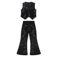 thumbnail image 3 of iEFiEL Girls Youth Two-piece Stage Performance Outfit Shiny Sequins Vest with Flare Pants Set Jazz Hip Hop Dancewear Black 13-14, 3 of 5