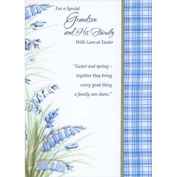 Designer Greetings Bluebell Flowers with Silver Foil Accents : Together They Bring Grandson and Family Easter Card