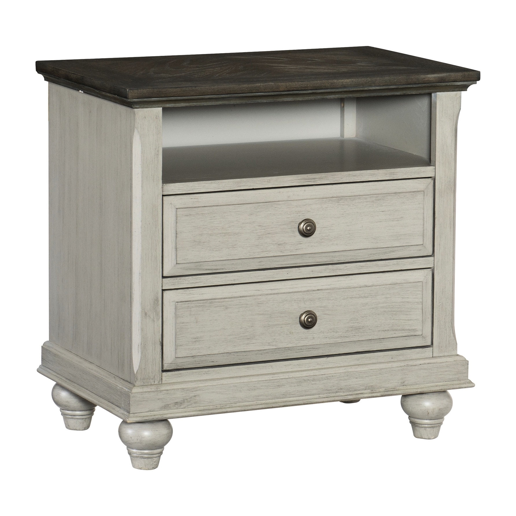 Modern Nightstand for Bedroom / Storage Cubby & 2 Drawers / Wood Construction