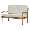 thumbnail image 2 of Christopher Knight Home Wood Outdoor Loveseat with Carved Armrests and Legs, Beige Cushions, 2 of 7
