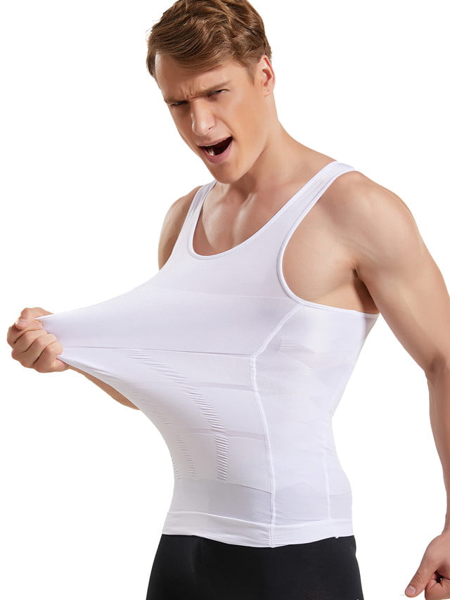 HANERDUN Mens Seamless Body Shaper Compression Vest Elastic Slim Shapewear Slimming Shirt 