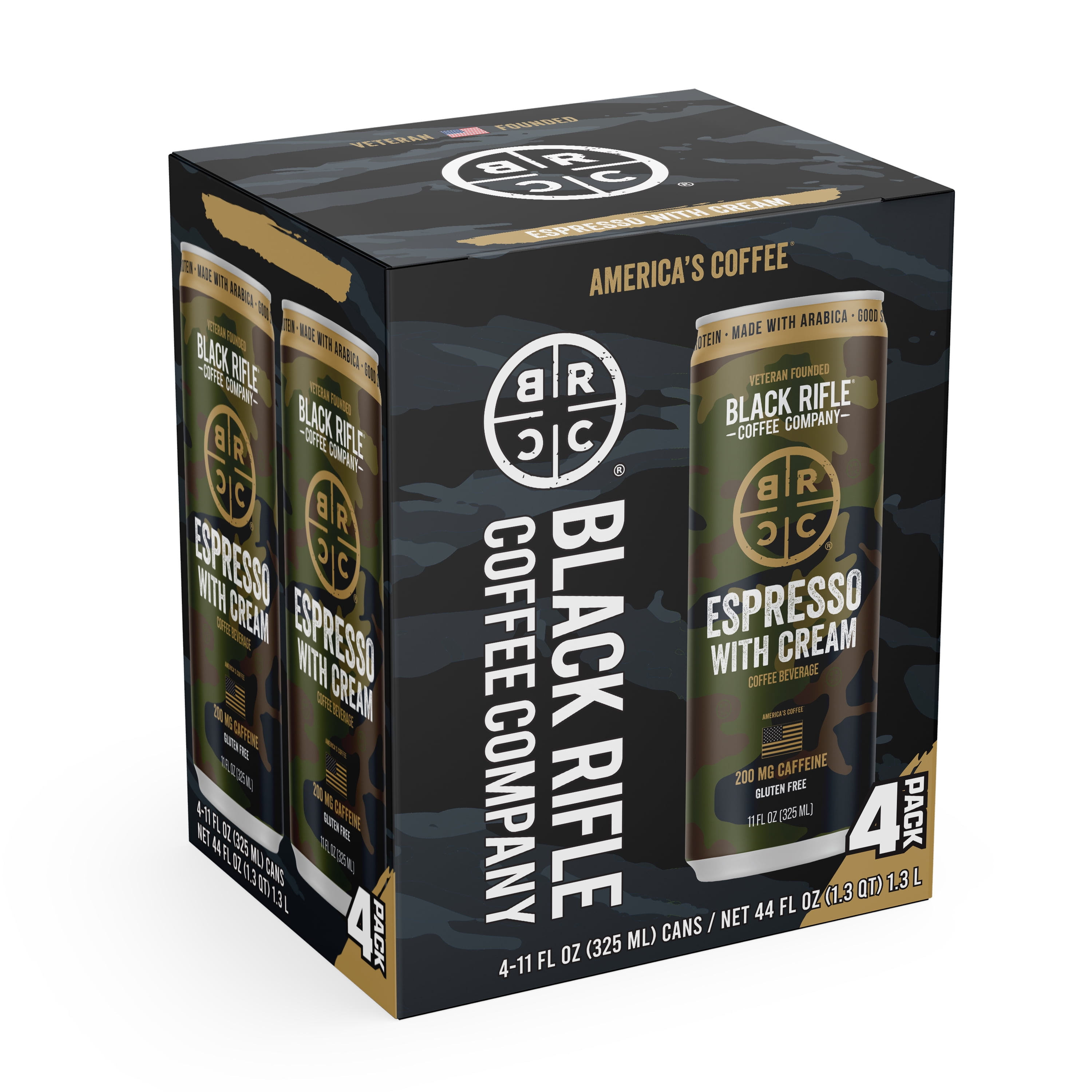 Black Rifle Coffee Company Iced Espresso with Cream, Ready to Drink for Instant Energy 4 Pack, 11oz, Can