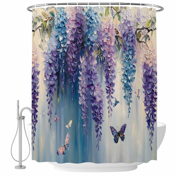 Decorative Shower Curtain Farmhouse Fabric Waterproof Bath Shower Curtains Bathroom Accessories Flower Butterfly Shower Curtain 72x78 Inch for Home Hotel Blue Purple Spring Oil Painting Floral