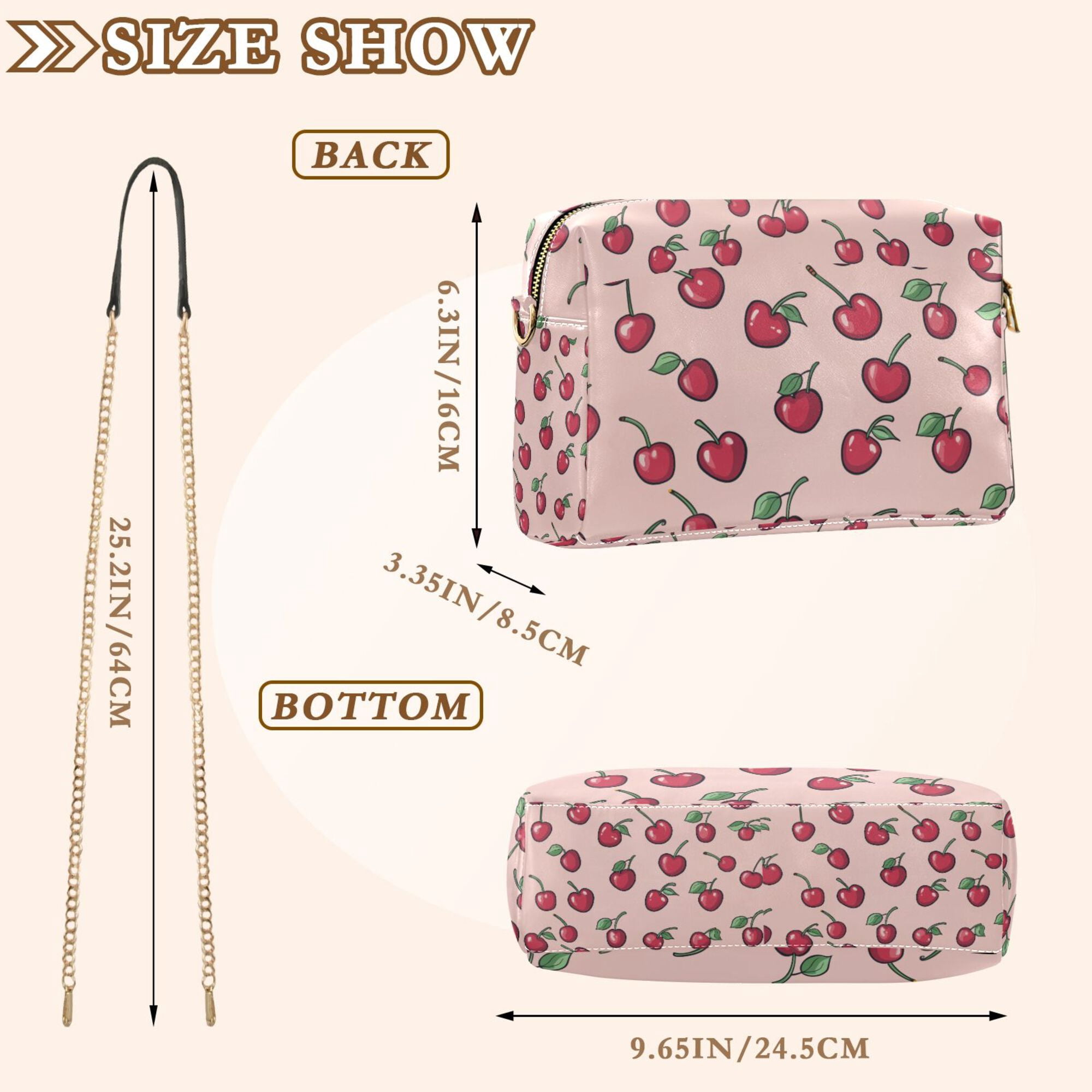 FORMRS Women Crossbody Purse with Chain Strap Vegan Leather Shoulder Handbag, Cherries Pattern