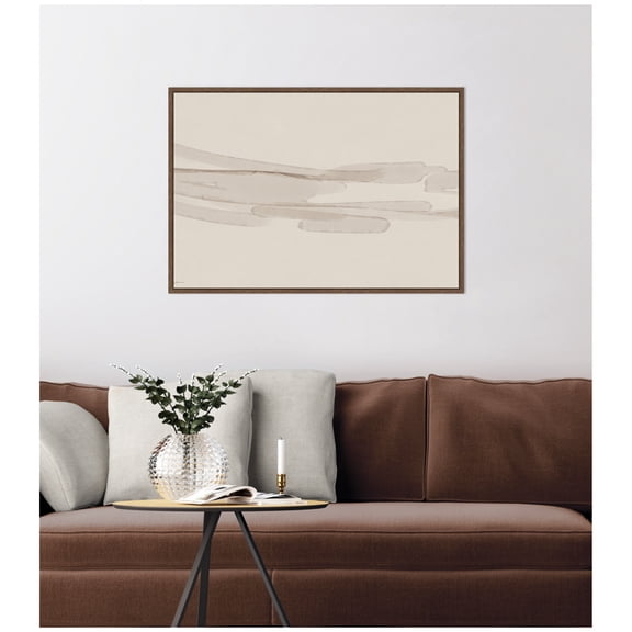 Kate and Laurel Framed Canvas Wall Art Print Neutral Tones by Gabrielly Guedes, 33 x 23 Sylvie Walnut Frame, Modern Contemporary, Abstract Art for Wall Decor
