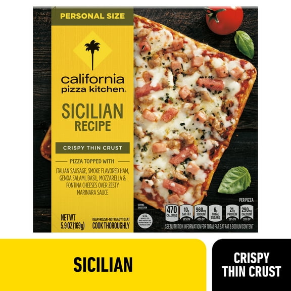 California Pizza Kitchen Sicilian Recipe Pizza Personal Size Frozen Food with Crispy Thin Crust, 5.9 oz