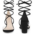 thumbnail image 3 of Sandalias de tacón en bloque Perphy con correa transparente y tacón con cordones Negro 39, 3 of 6
