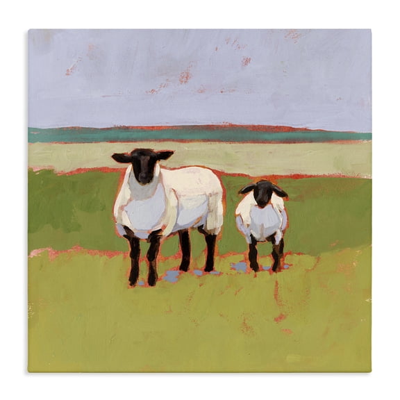 Stupell Industries Farmhouse Sheep Pasture Farm Landscape Green Red Canvas Art, 17 x 17, by Victoria Borges