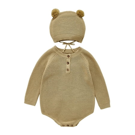 

Toimothcn Toddler Infant Boys Sweater Simple Solid Color Knit Romper With Hat Long Sleeve Crew Neck Warm Soft Loose Fit Pullover Knitted Jumpsuit Sets Children S Winter Clothes