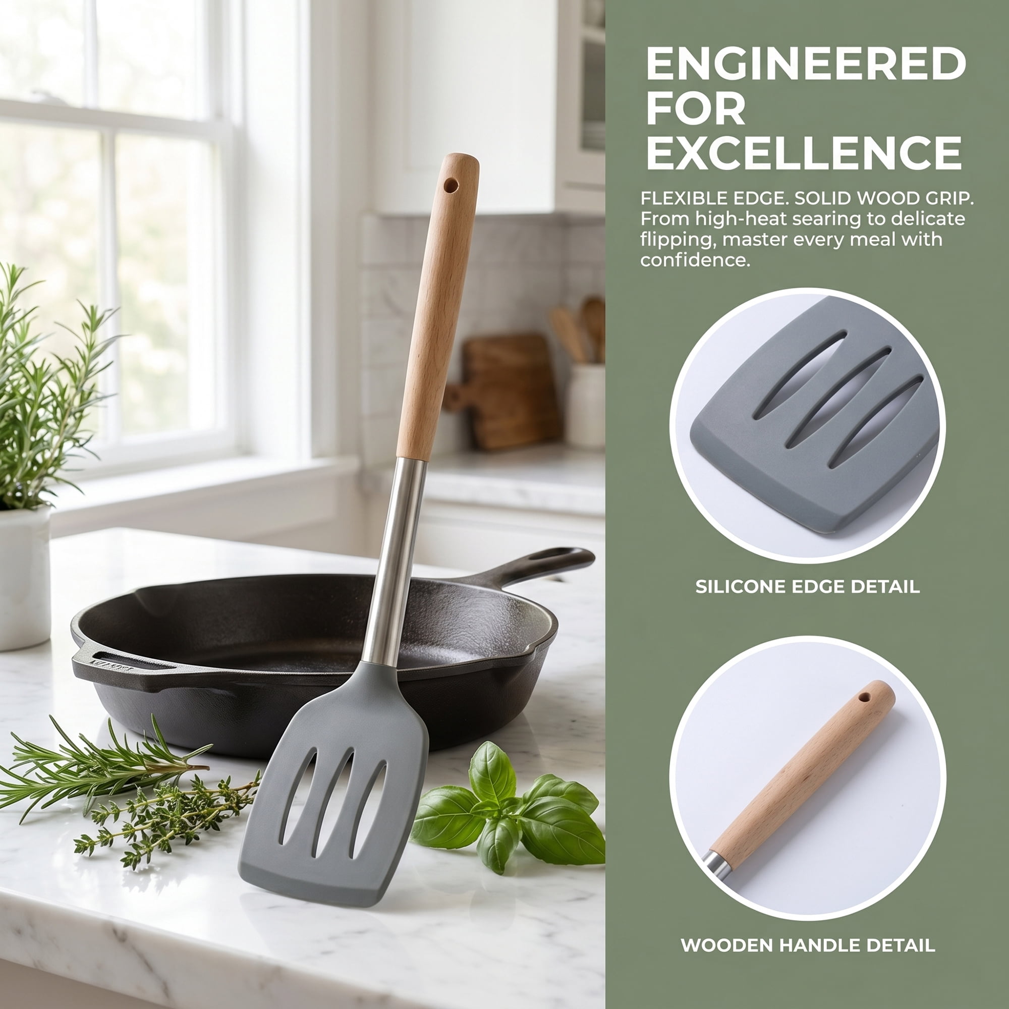 Unique Bargains Kitchen Utensil Heat-Resistant Spatula for Flipping Light Gray 14x3.1 in