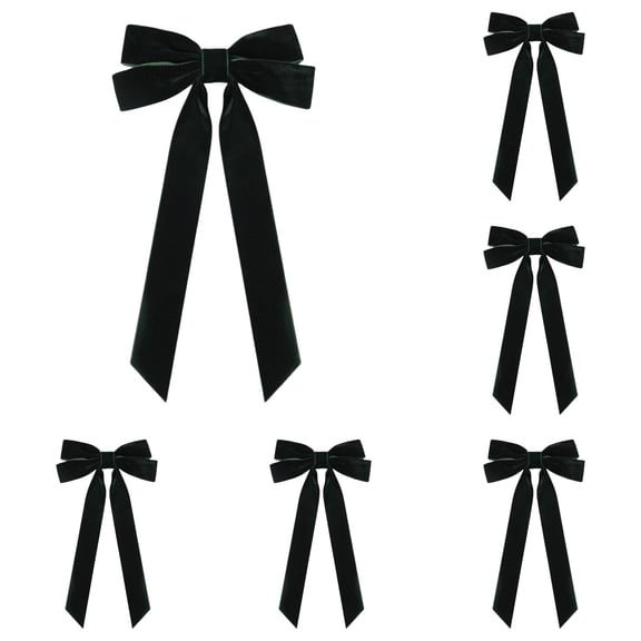 6-Pack Black Velvet Bow Hair Clips, 8.66-Inch Long Tail Ribbon Barrettes for Women and Girls, Oversized Hair Bows for Ponytails, Updos, Weddings, Parties and Holiday Styling