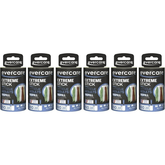 Evercare Extreme Stick, Standard Lint Roller Refill, 6 x 60 Sheet Roll 360 Total