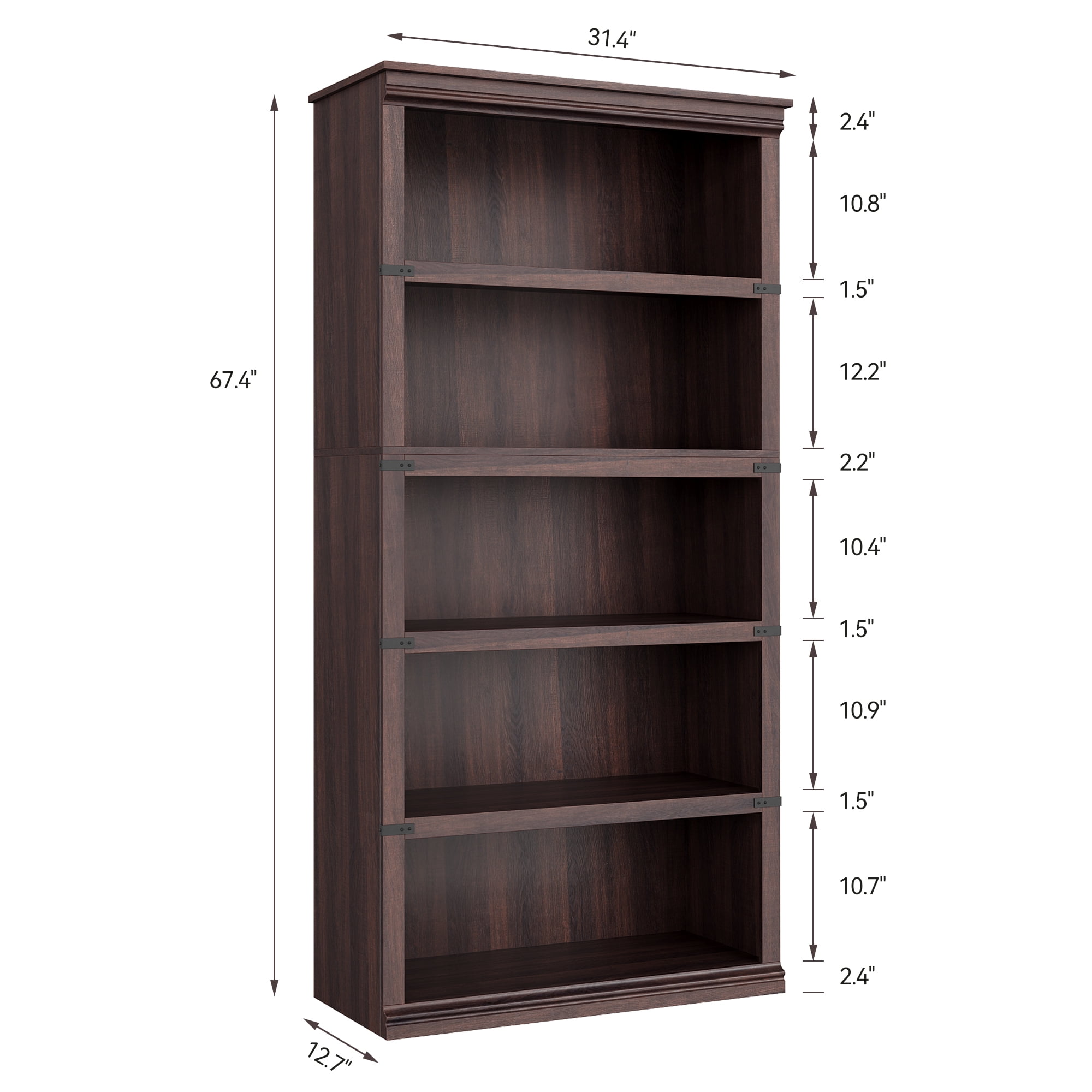 M optimized 5 Tier Bookcase, Farmhouse Book shelf with Storage Open Bookshelves, 31.4"x12.7"x67.4" Wooden 5 Shelf Bookcase Home Decor Furniture for Home Office Living Room Bedroom