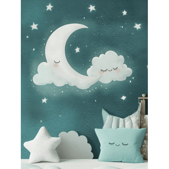 Cute Moon and Cloud Canvas Print/Wall Art， Suitable for Bedroom Decoration， Nursery Decor， Kids Room Decor， Living Room Decor， and Girl's Room Decor