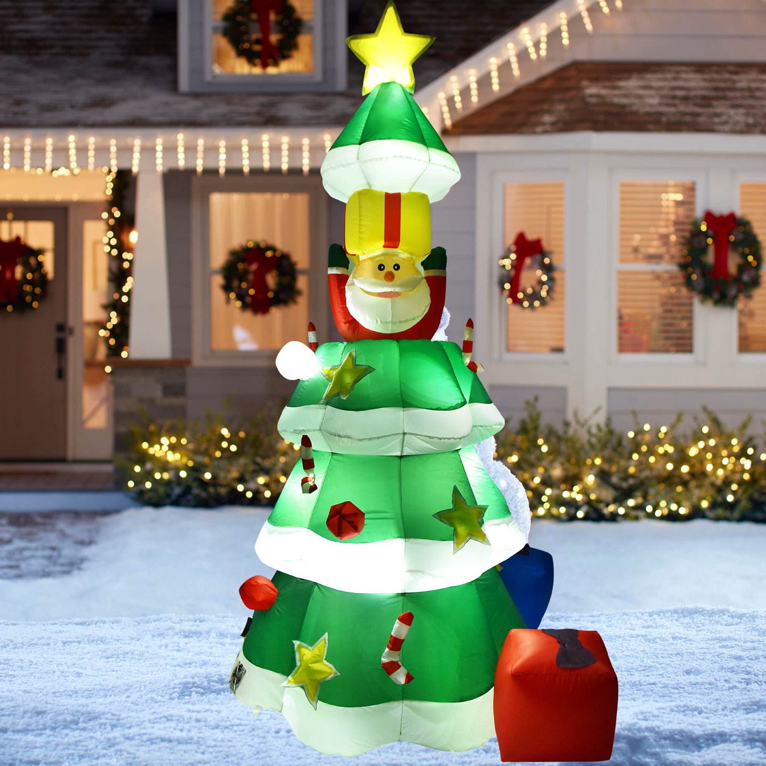 Blow Up Inflatable Christmas Tree LED Lighted with 2 Gift Boxes ...