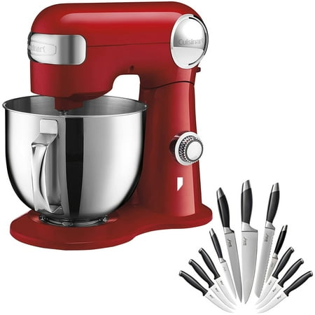 Cuisinart 5.5-Quart Stand Mixer SM-50 (Ruby Red) Bundle With Deco Chef Gourmet 12 Piece Stainless Steel Knife Set with Storage Block - Full Tang Design