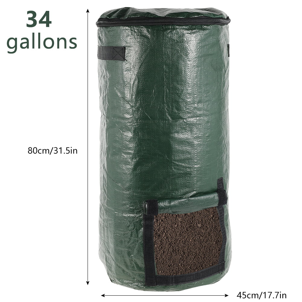 34 Gallon Garden Compost Bag with Window,Zipper,Environmental Compost Bag,Homemade Organic Compost Bag,Reusable Garden PE Compost Bag,Ferment Kitchen Waste Disposal Compost Bag 