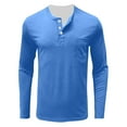 thumbnail image 4 of RYDCOT Men's Henley Shirt Fall Simple Crewneck Solid Color Slim Fit Long Sleeve T Shirts Button up Shirt Blue, 4 of 6