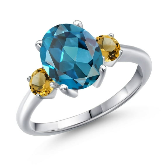 Gem Stone King 3.51 Ct Oval London Blue Topaz Yellow Citrine 925 Sterling Silver Ring (Size 9)