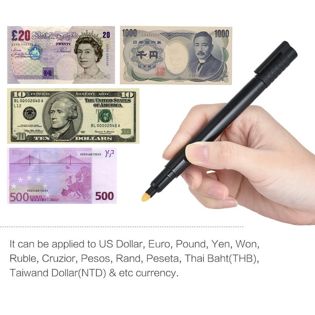 Détecteur de Fausse Monnaie Stylo Faux Testeur de Billets de Banque Chèque  en Espèces Marqueur pour Dollar Billet Euro Livre Yen Won