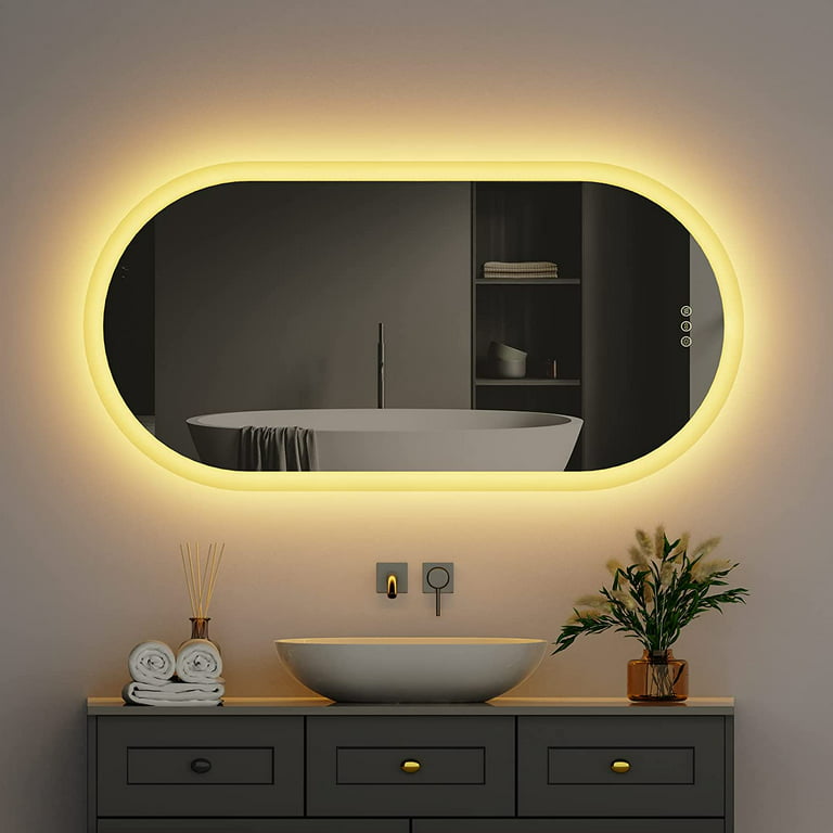 Backlit Smart Bathroom Mirror with LED Light 3 Colors Anti-Fog