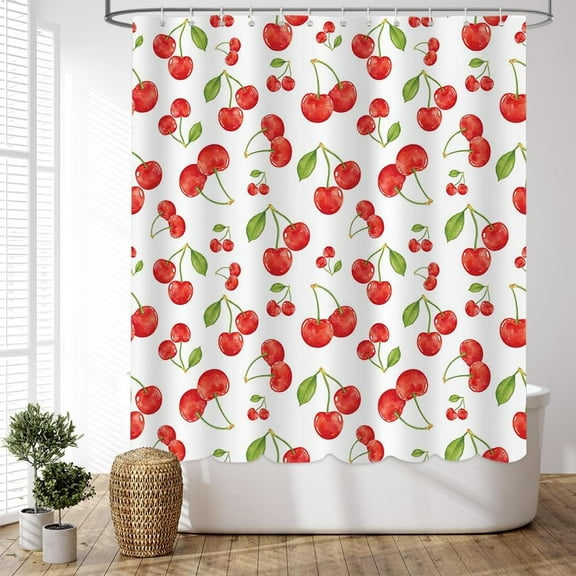Fruit Shower Curtain for Bathroom Cute Sweet Cherry Shower Curtain Set with Hooks Home Bathroom Bathtubs Decor Waterproof Durable Fabric 72x72 Inches