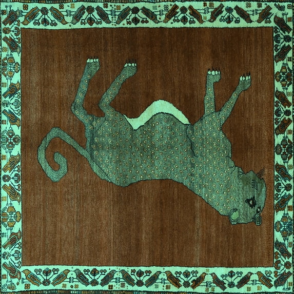 Ahgly Company Indoor Square Animal Turquoise Blue Traditional Area Rugs, 4' Square