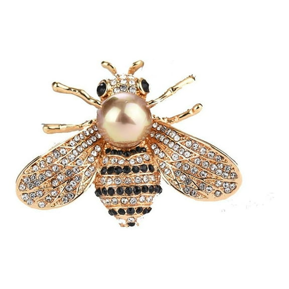1PCS Honey Bee Brooches Crystal Insect Themed Bee Brooch Animal Fashion Shell Pearl Brooch Pin Gold