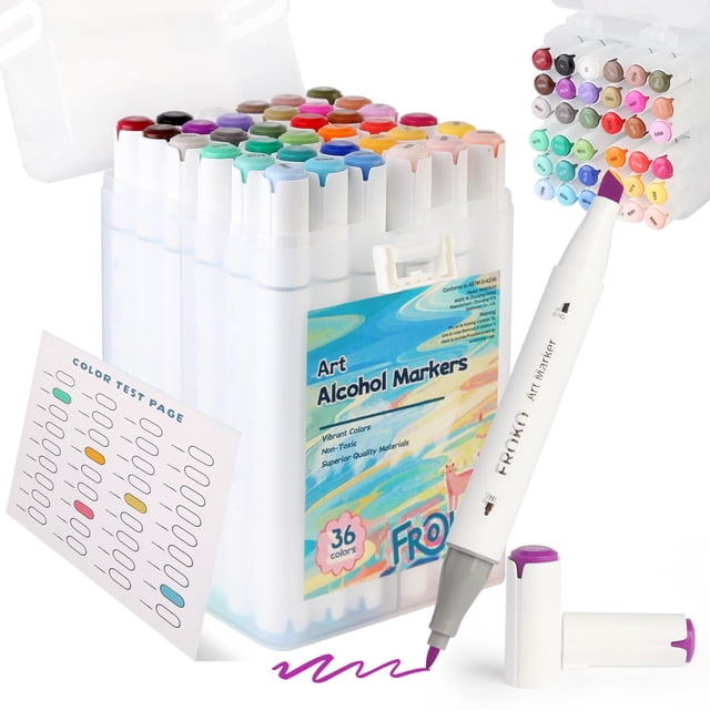Rotuladores de alcohol FROKO, 36 colores, doble punta, con funda