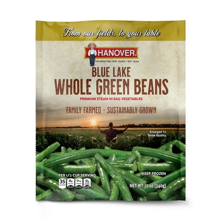 Hanover Whole Green Beans, Blue Lake, Premium Steam in Bag Vegetables, 12 oz Bag (Frozen)