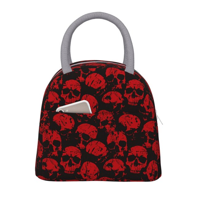 Balery Red Skulls Bolsa de Almuerzo para Mujeres, Caja de Almuerzo, Bolsa de Almuerzo Pequeña Impermeable, Tote de Almuerzo Reutilizable con Gran Capacidad